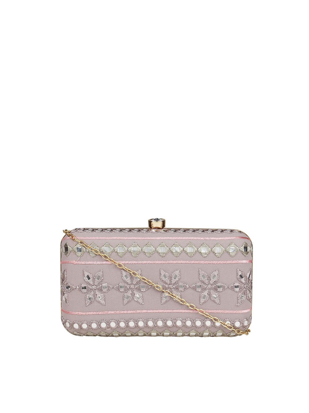 

HORRA Women Lavender & Gold-Toned Embellished Mirror Work Box Clutch