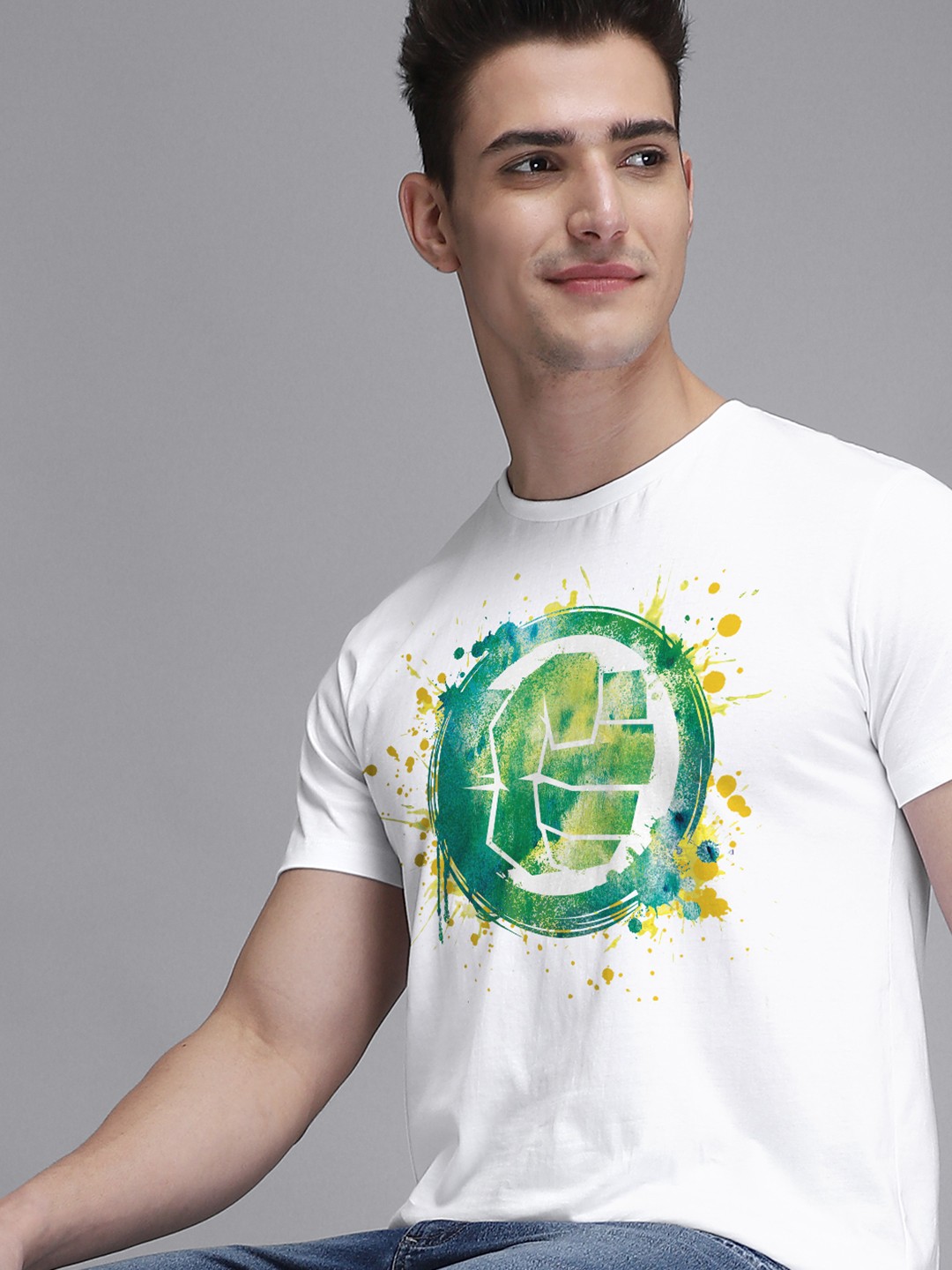

Free Authority Men White Hulk Printed Holi Cotton T-shirt