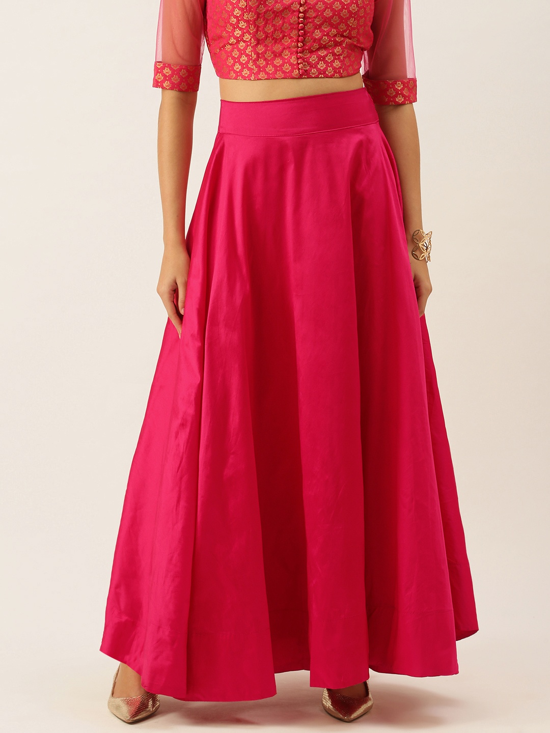 

SWAGG INDIA Women Pink Solid Pleated Flared Maxi Skirt