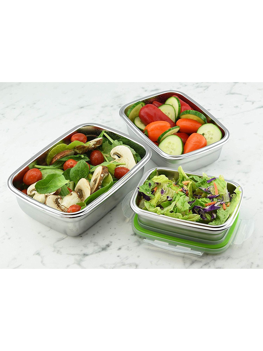 

Femora Set Of 2 Silver-Toned Solid Stainless Steel Rectangle Food Containers