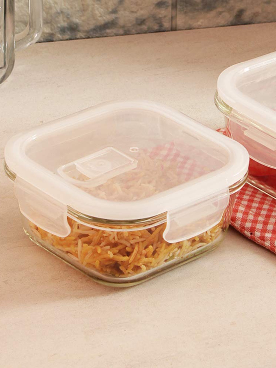 

Femora Set Of 2 Transparent Solid Microwave Safe Food Container With Air Vent Lid
