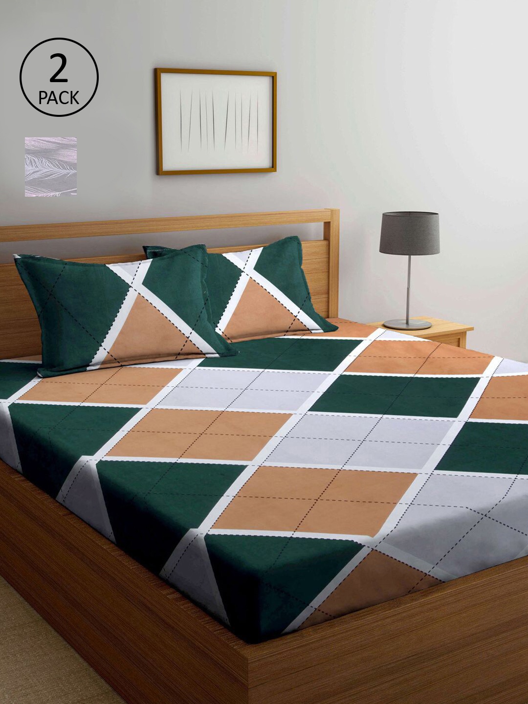 

KLOTTHE Multicoloured Geometric 210 TC 2 King Bedsheet with 4 Pillow Covers, Multi