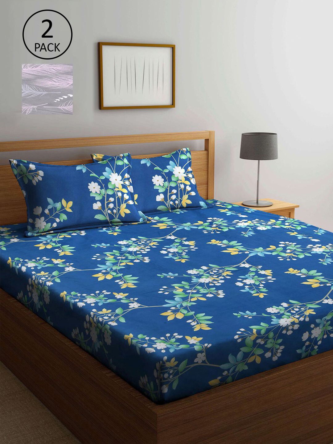 

KLOTTHE Multicoloured Floral 210 TC 2 King Bedsheet with 4 Pillow Covers, Multi