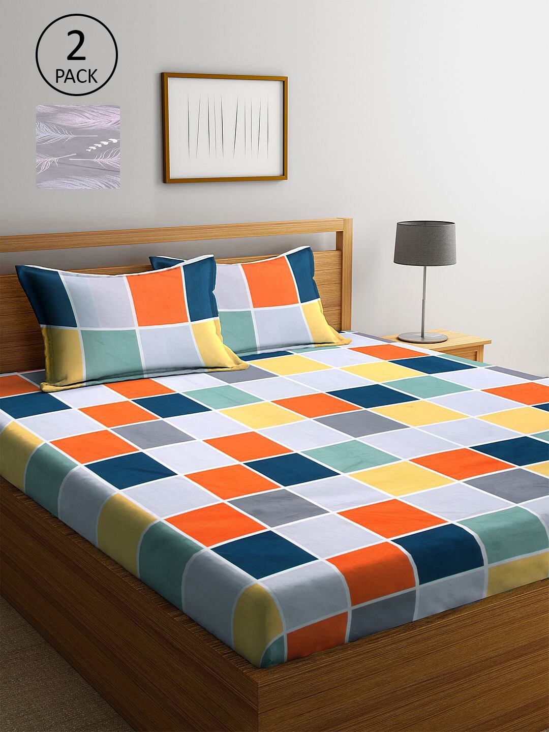 

KLOTTHE Multicoloured Geometric 210 TC 2 King Bedsheet with 4 Pillow Covers, Multi
