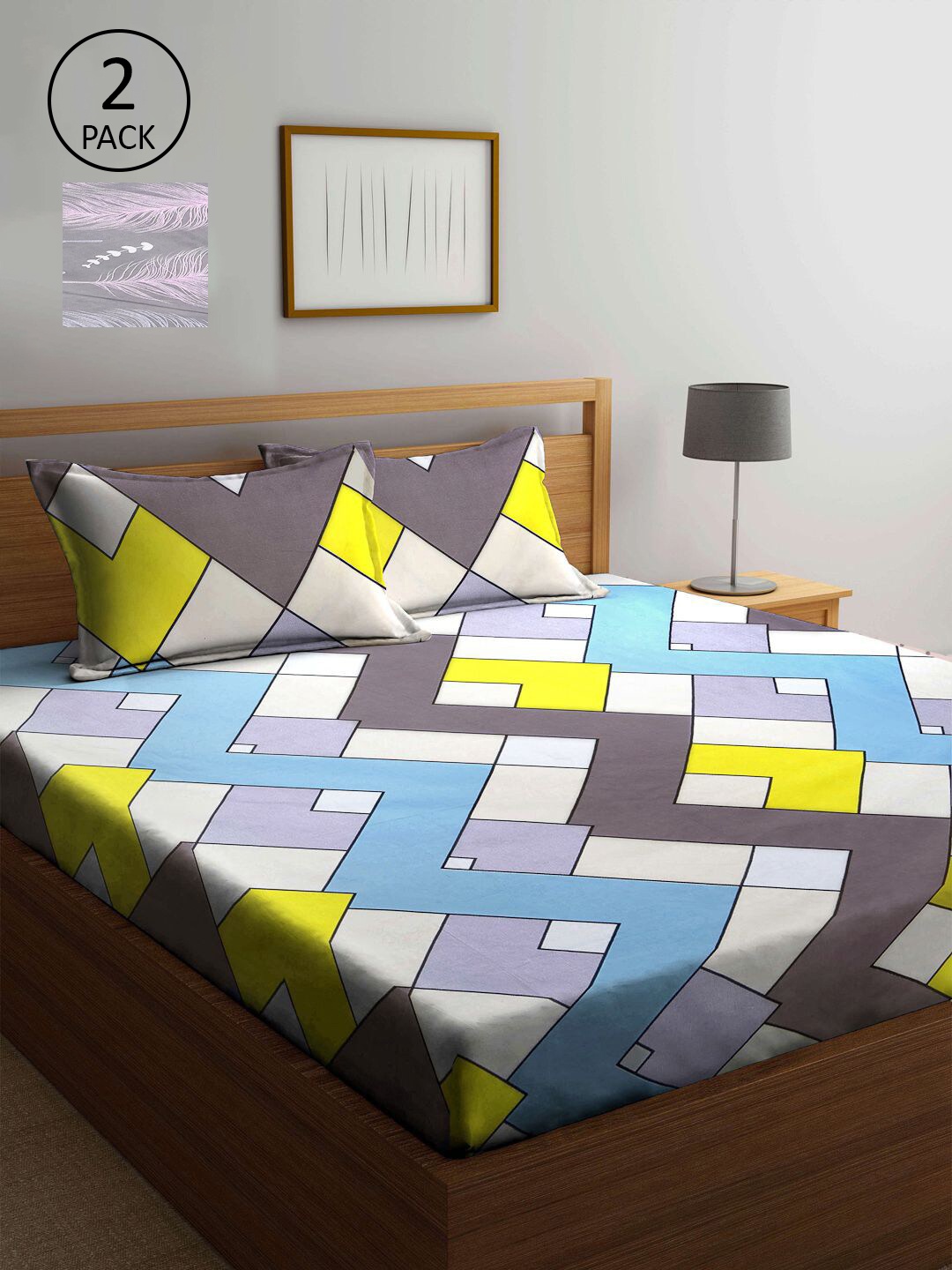 

KLOTTHE Multicoloured Geometric 210 TC 2 King Bedsheet with 4 Pillow Covers, Multi