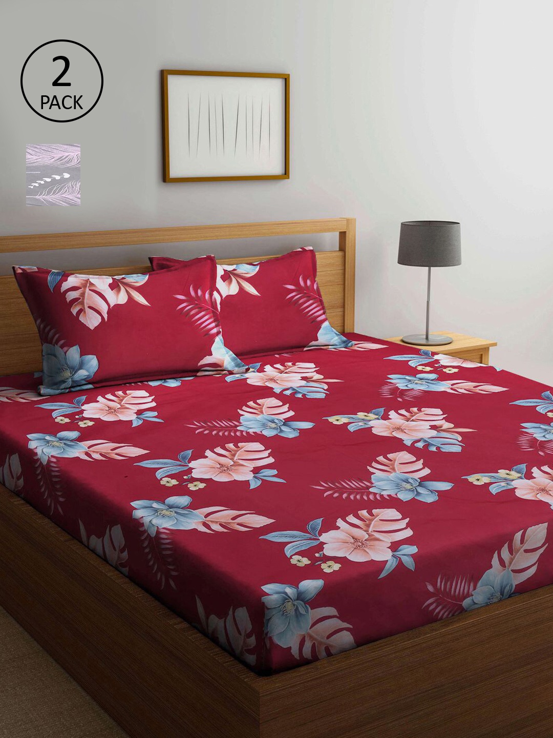 

KLOTTHE Multicoloured Floral 210 TC 2 King Bedsheet with 4 Pillow Covers, Multi