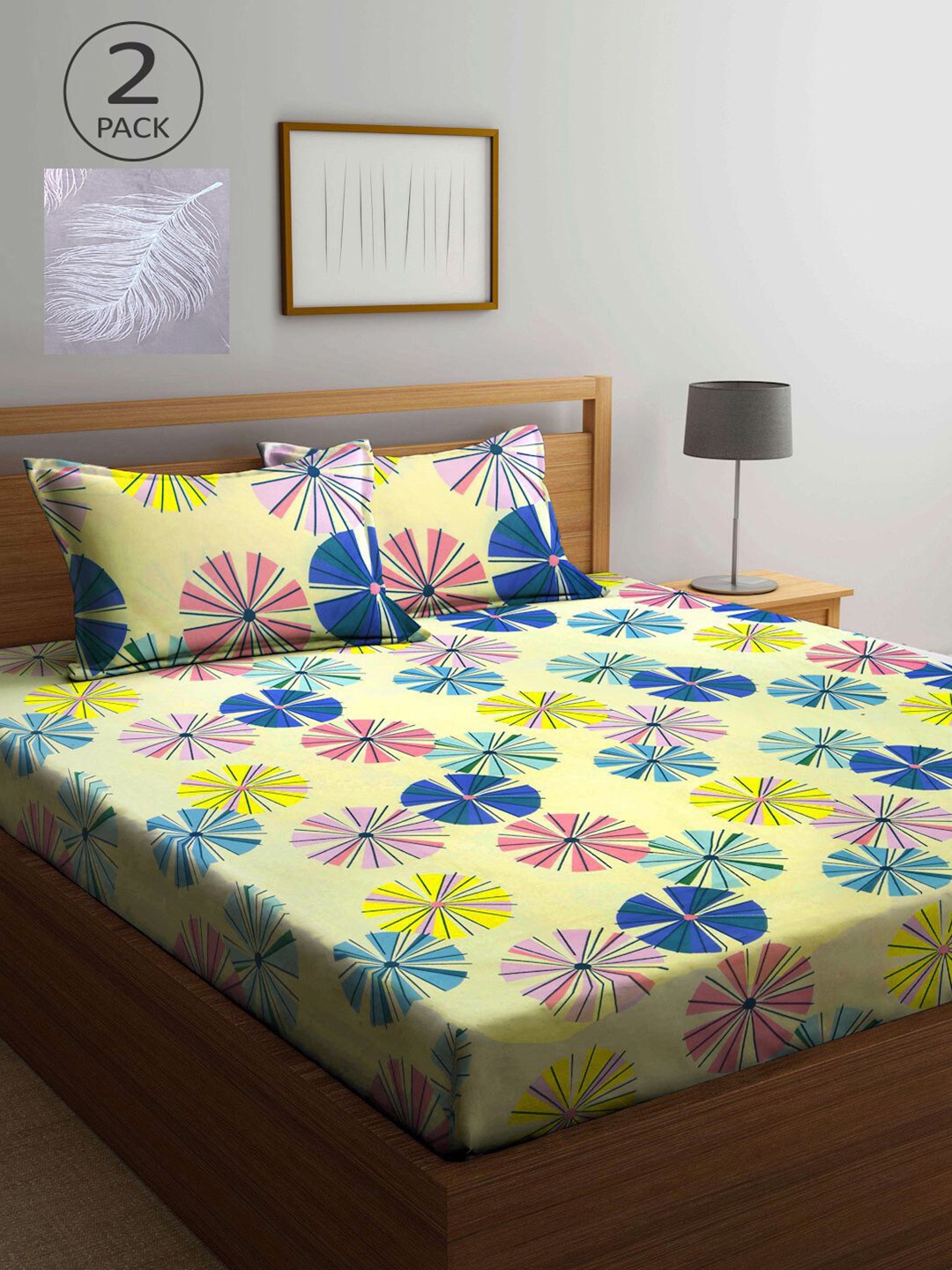 

KLOTTHE Multicoloured Floral 210 TC 2 King Bedsheet with 4 Pillow Covers, Multi