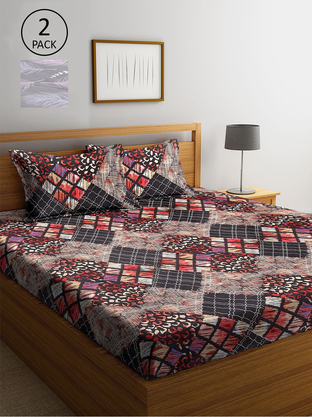 

KLOTTHE Multicoloured Geometric 210 TC 2 King Bedsheet with 4 Pillow Covers, Multi