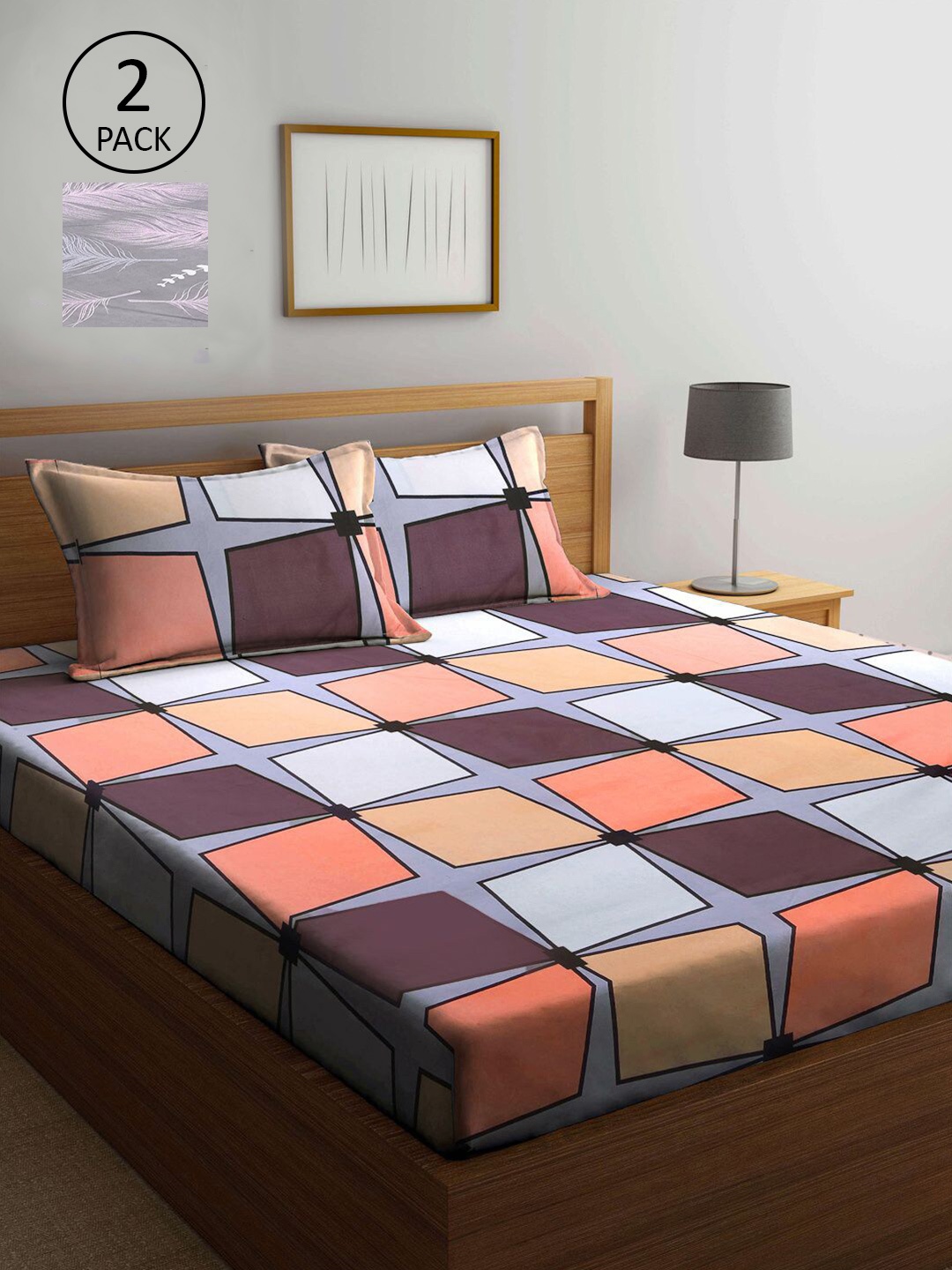 

KLOTTHE Multicoloured Geometric 210 TC 2 King Bedsheet with 4 Pillow Covers, Multi