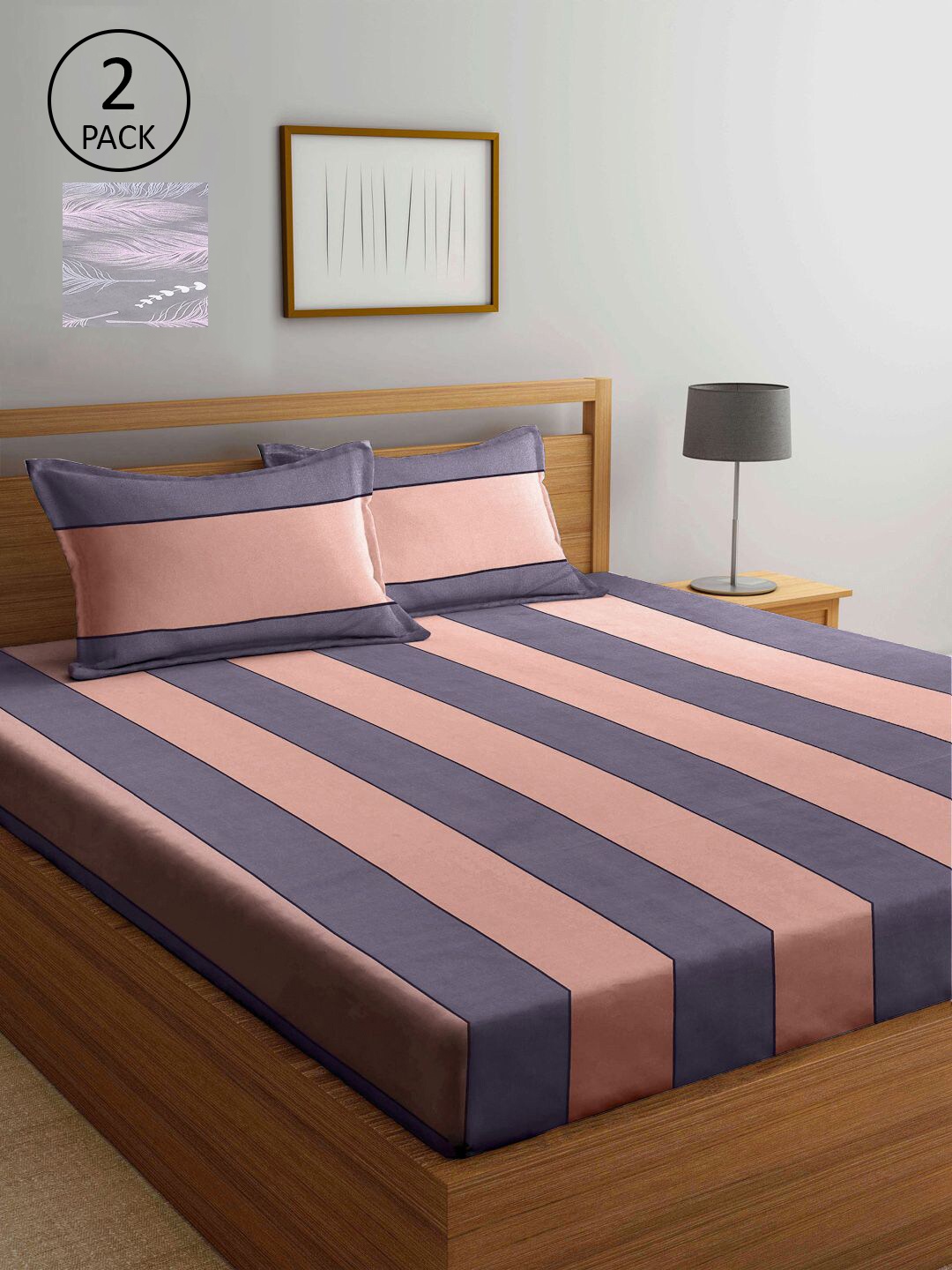 

KLOTTHE Multicoloured Striped 210 TC 2 King Bedsheet with 4 Pillow Covers, Multi