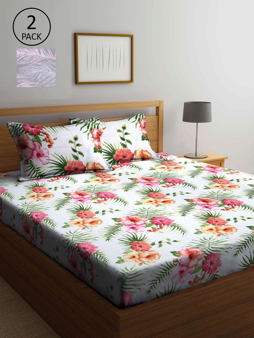 

KLOTTHE Multicoloured Floral 210 TC Set Of 2 King Bedsheet with 4 Pillow Covers, Multi