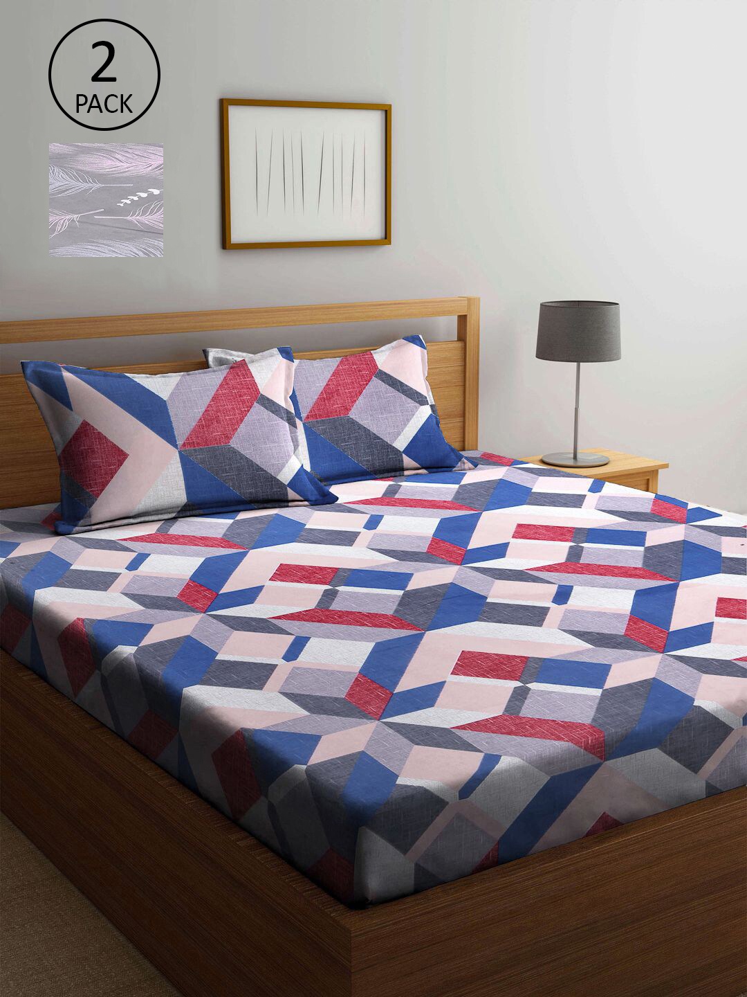 

KLOTTHE Multicoloured Geometric 210 TC 2 King Bedsheet with 4 Pillow Covers, Multi