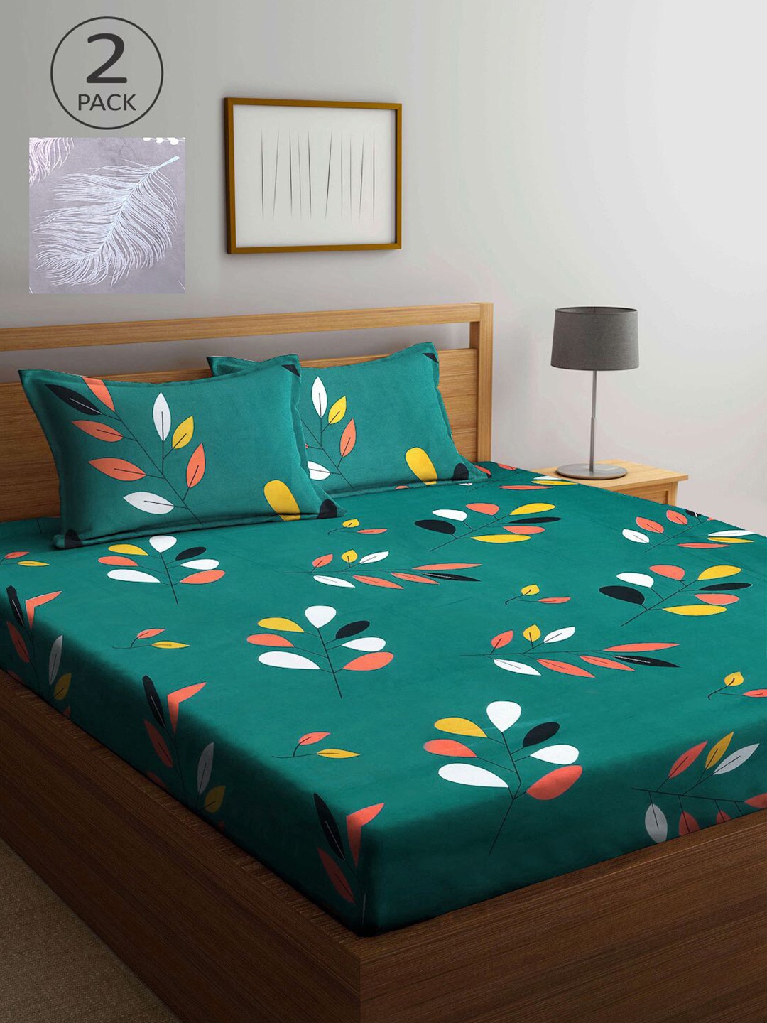 

KLOTTHE Green & Grey Floral 210 TC 2 King Bedsheet with 4 Pillow Covers