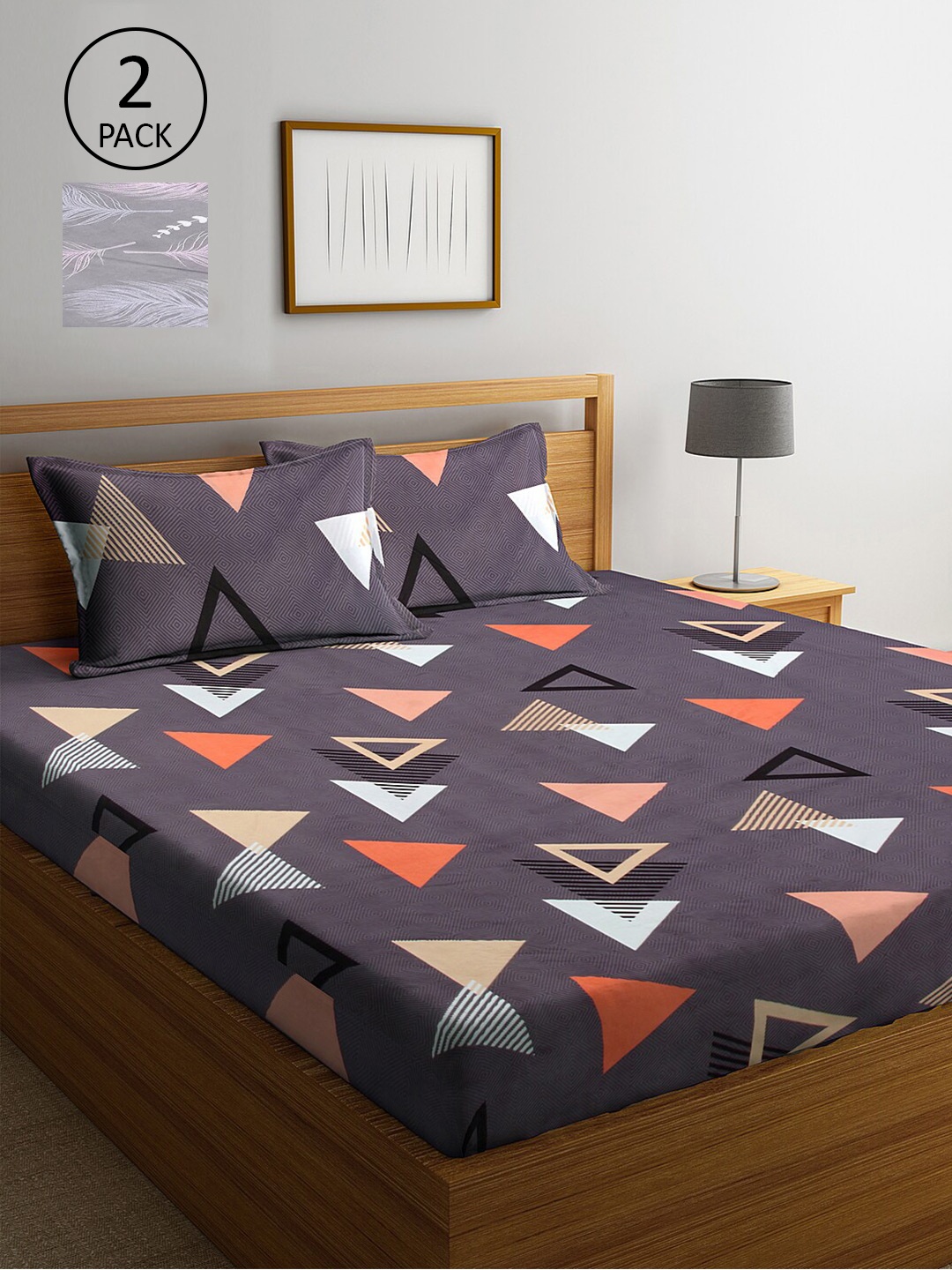 

KLOTTHE Multicoloured Geometric 210 TC 2 King Bedsheet with 4 Pillow Covers, Multi