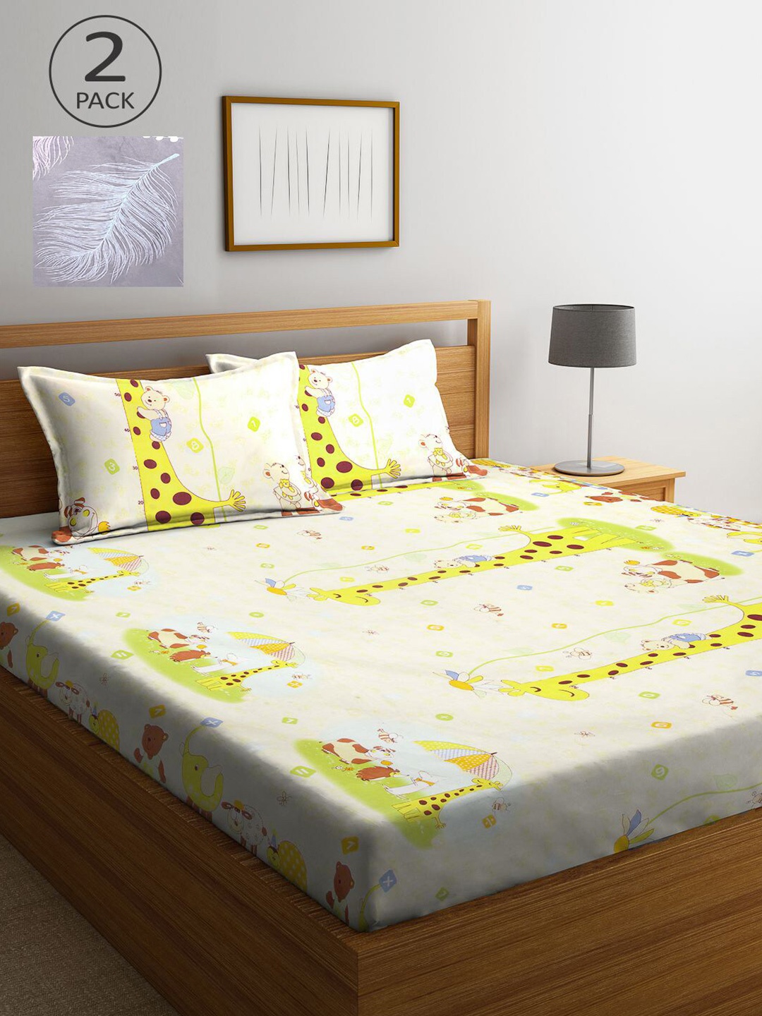 

KLOTTHE Multicoloured Cartoon Characters 210 TC 2 King Bedsheet with 4 Pillow Covers, Multi