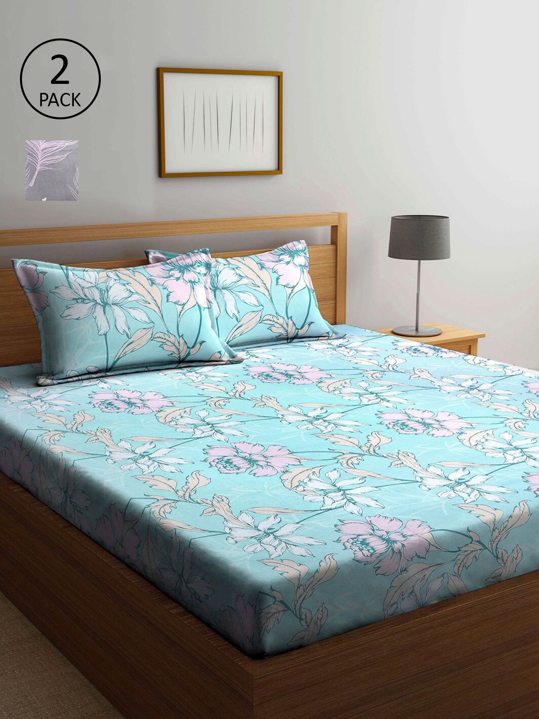 

KLOTTHE Multicoloured Floral 210 TC 2 King Bedsheet with 4 Pillow Covers, Multi