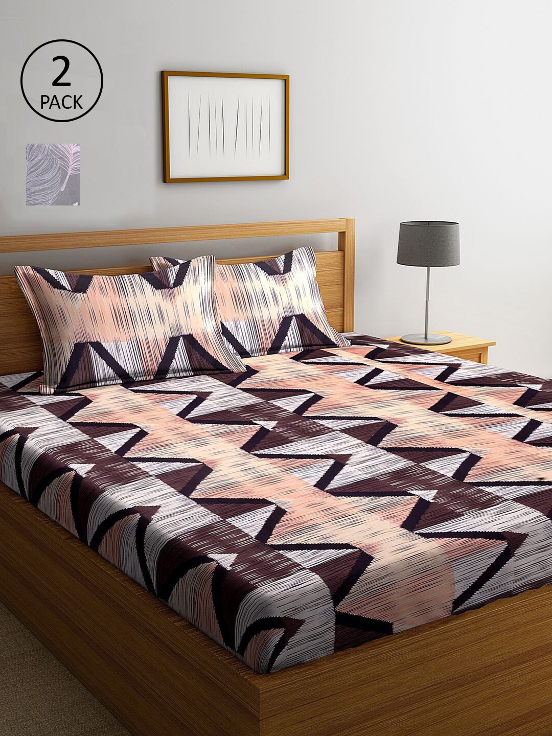 

KLOTTHE Grey & Maroon Ethnic Motifs 210 TC 2 King Bedsheet with 4 Pillow Covers