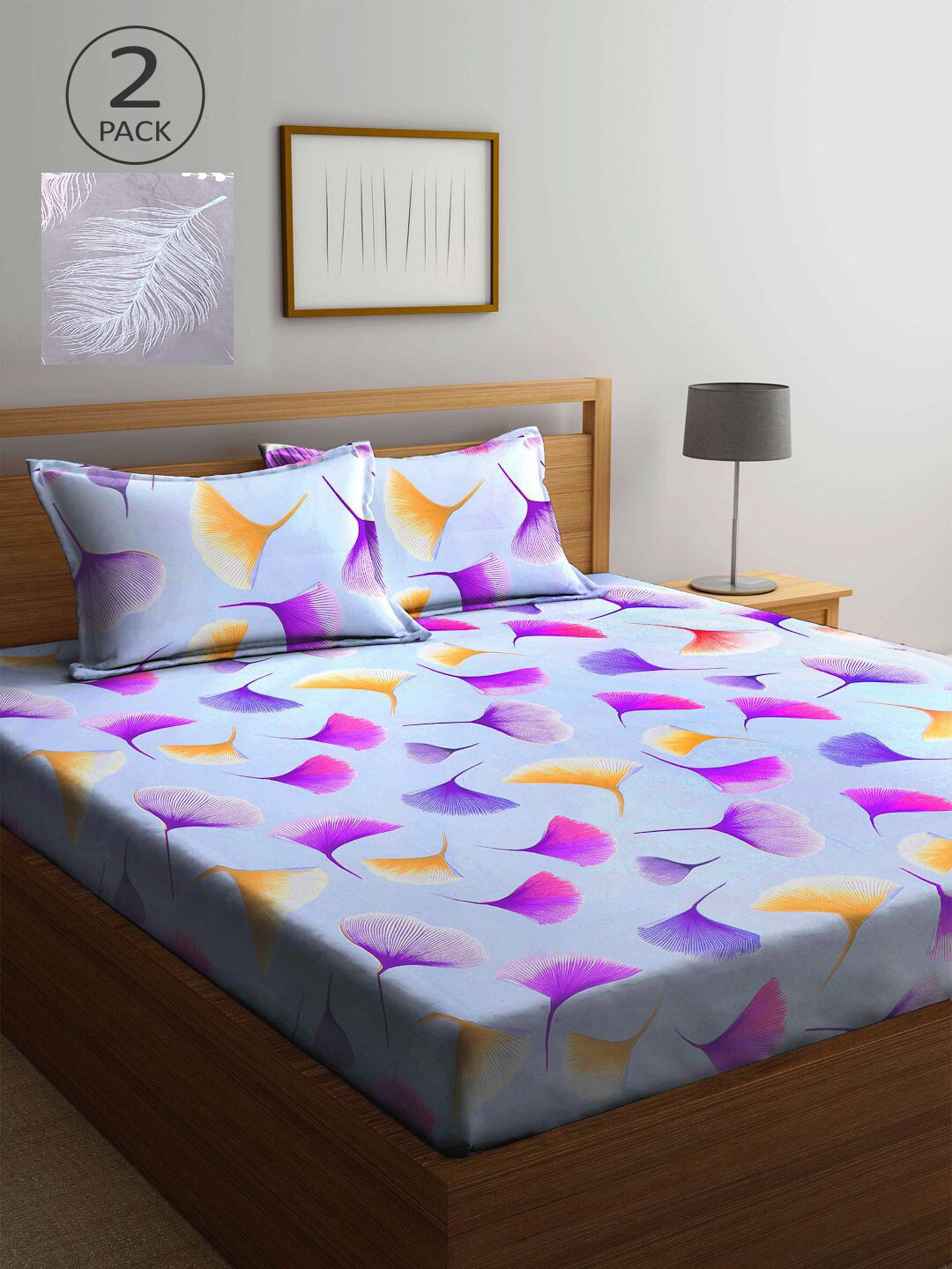 

KLOTTHE Blue & Grey Floral 210 TC 2 King Bedsheet with 4 Pillow Covers