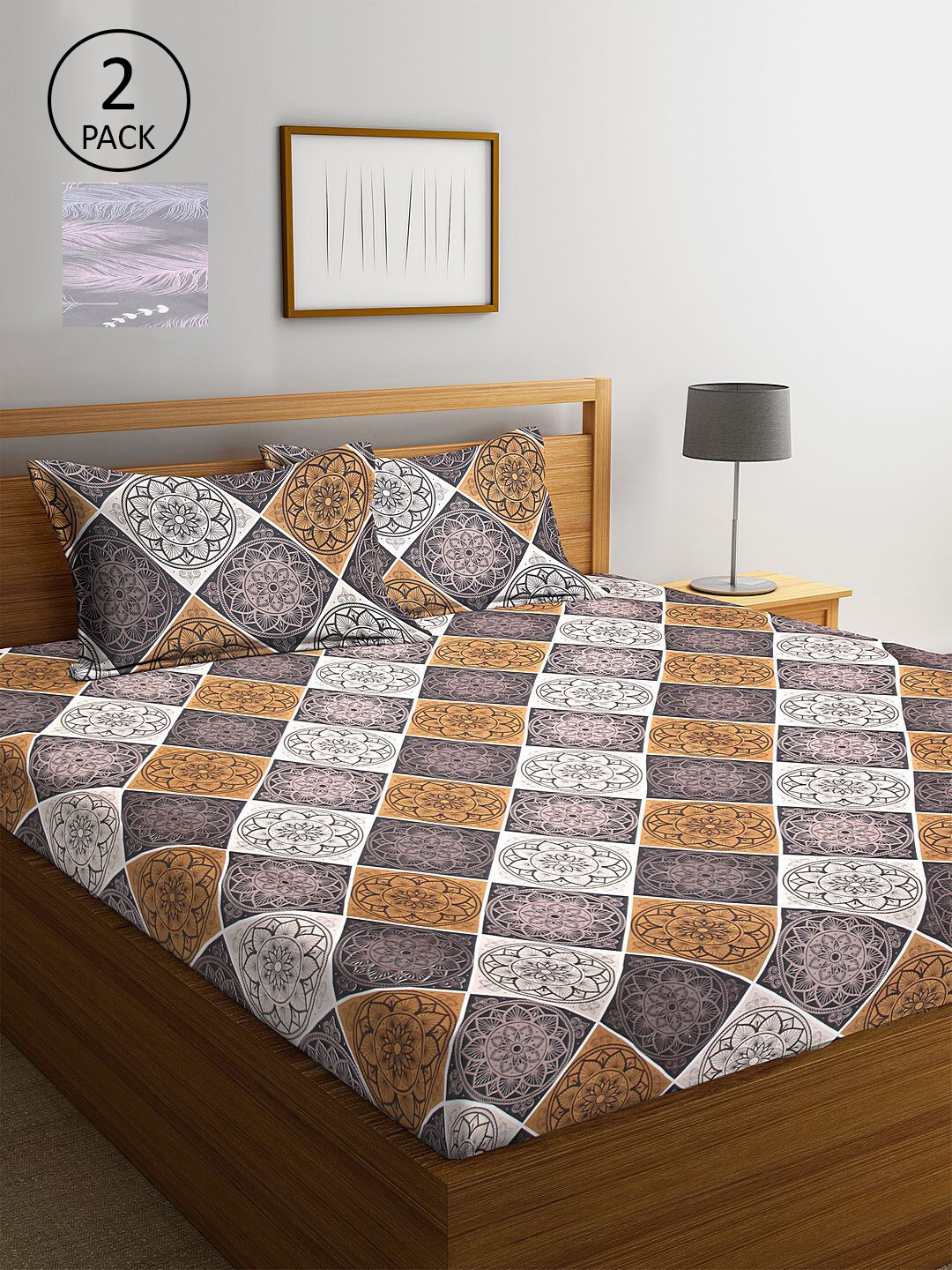 

KLOTTHE Grey Floral 210 TC 2 King Bedsheet with 4 Pillow Covers