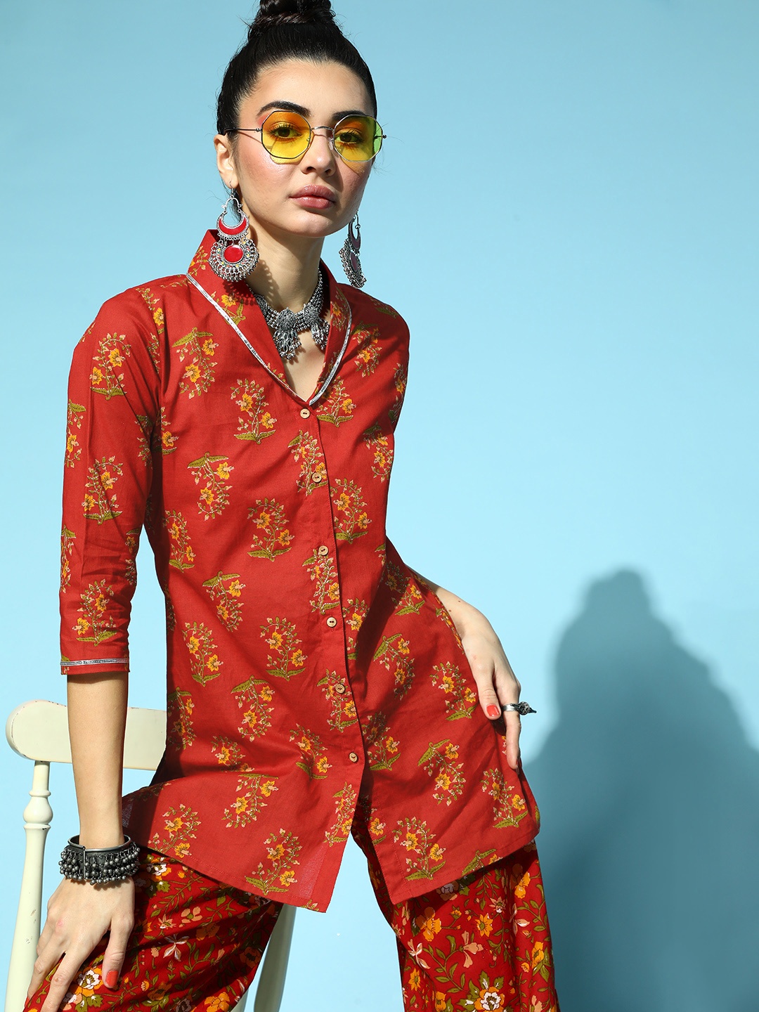 

Shae by SASSAFRAS Women Rust Floral All in the Details Top
