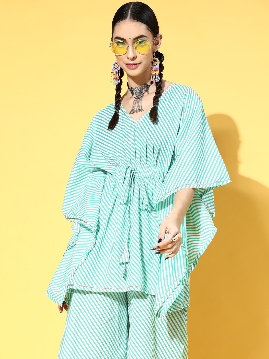 

Shae by SASSAFRAS Women Green Horizontal Striped All in the Details Top
