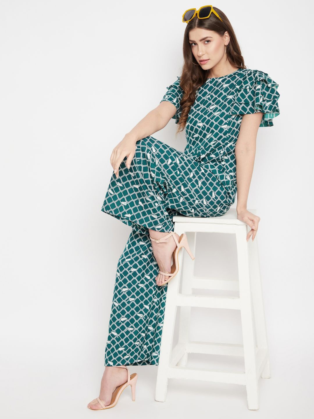 

Uptownie Lite Printed Basic Jumpsuit with Ruffles, Blue