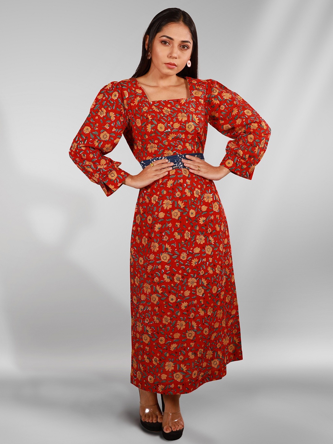

Orbbaan Red & Yellow Floral Maxi Dress