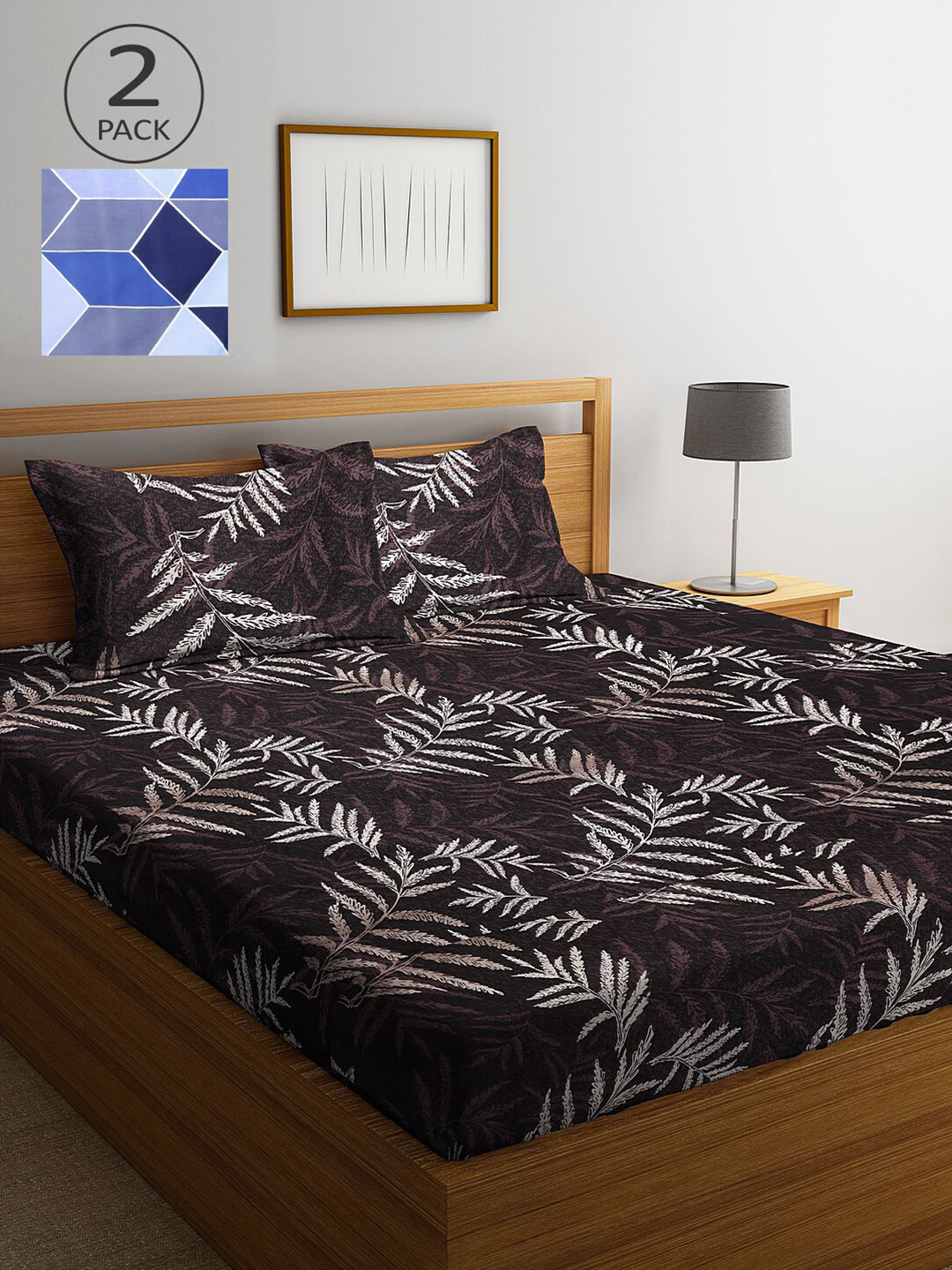 

KLOTTHE Brown & Blue Floral 210 TC 2 King Bedsheet with 4 Pillow Covers