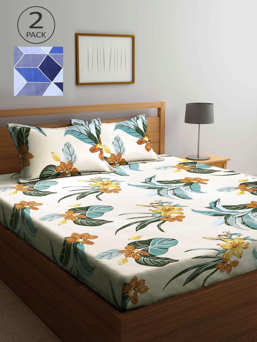 

KLOTTHE Multicoloured Floral 210 TC 2 King Bedsheet with 4 Pillow Covers, Multi