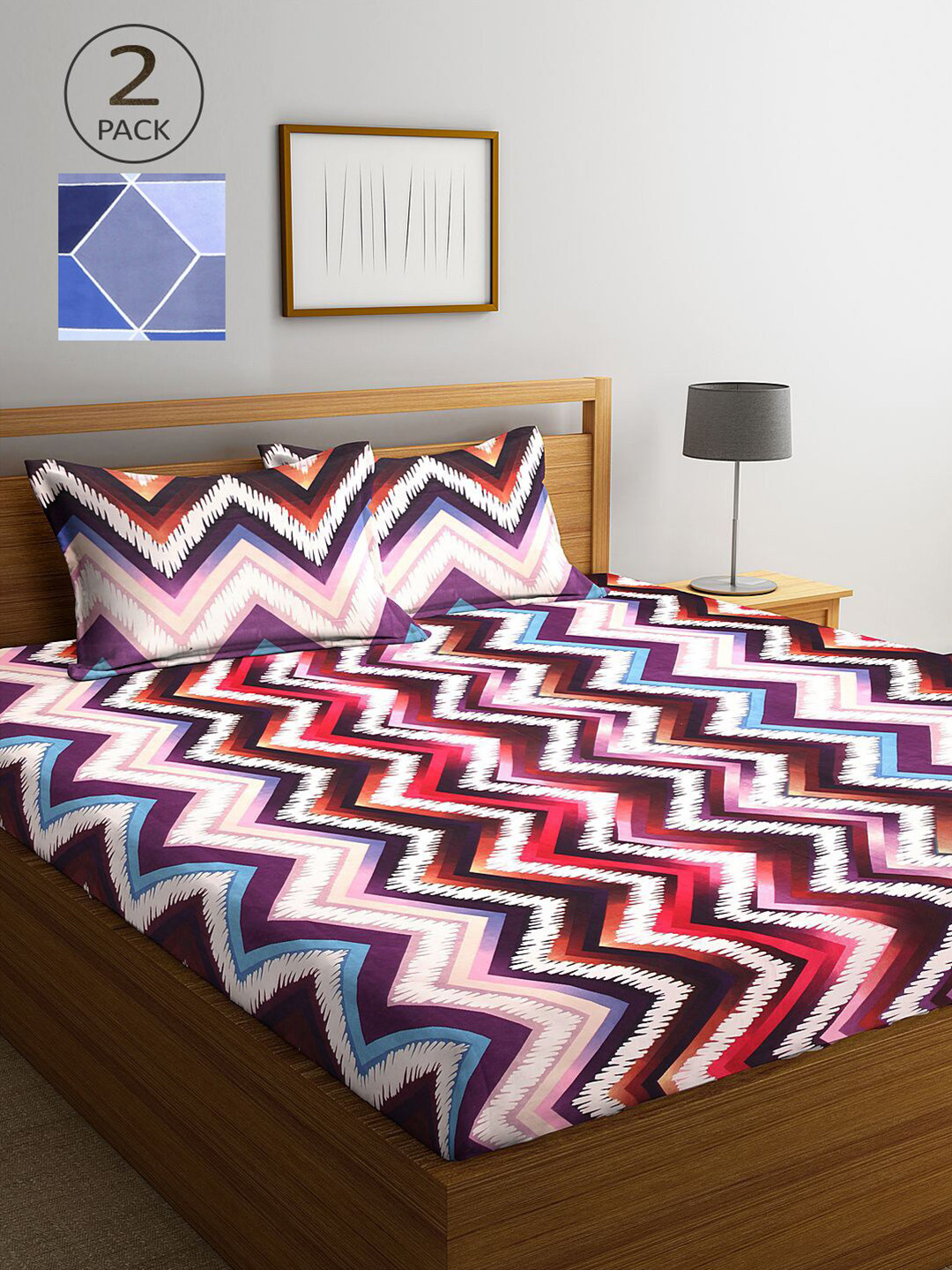 

KLOTTHE Multicoloured Geometric 210 TC 2 King Bedsheet with 4 Pillow Covers, Multi