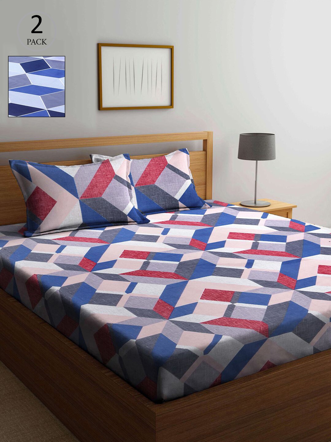 

KLOTTHE Multicoloured Geometric 210 TC 2 King Bedsheet with 4 Pillow Covers, Multi