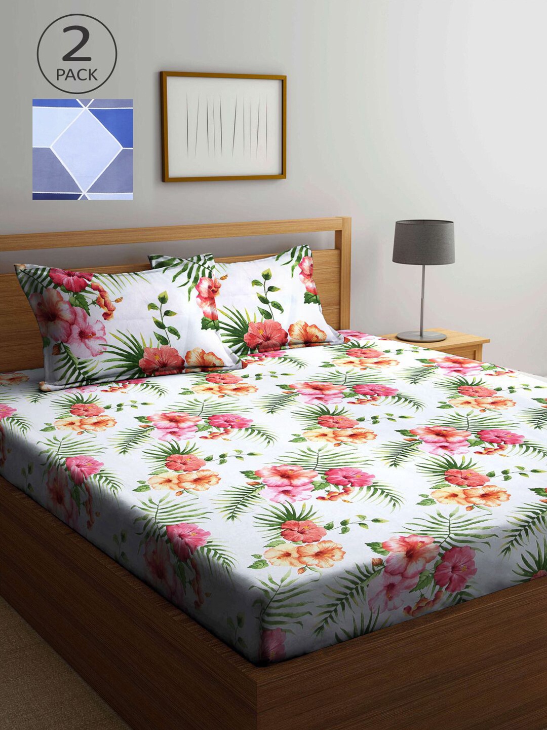 

KLOTTHE Multicoloured Floral 210 TC 2 King Bedsheet with 4 Pillow Covers, Multi