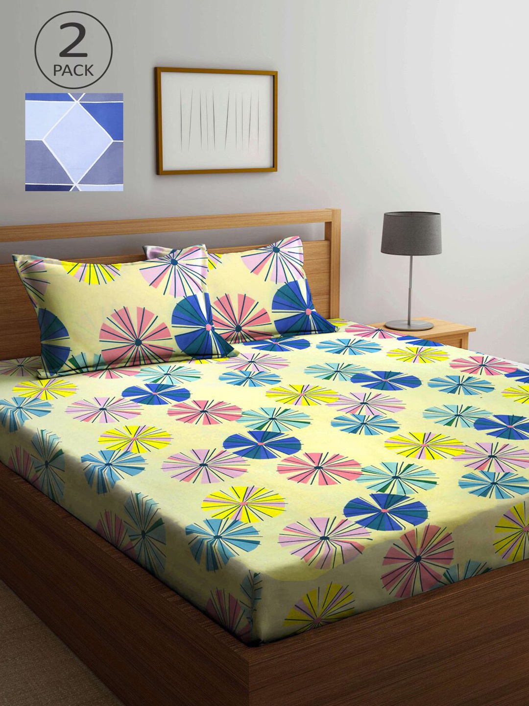 

KLOTTHE Multicoloured Floral 210 TC 2 King Bedsheet with 4 Pillow Covers, Multi