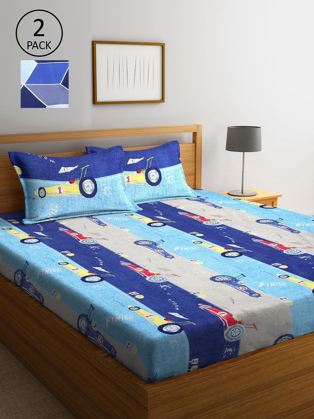 

KLOTTHE Blue & White Cartoon Characters 210 TC 2 King Bedsheet with 4 Pillow Covers