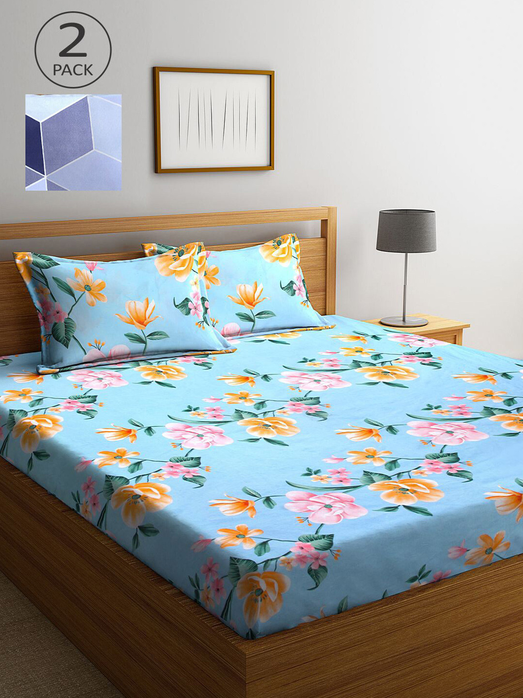 

KLOTTHE Multicoloured Floral Set of 2 King Bedsheet with 4 Pillow Covers, Multi