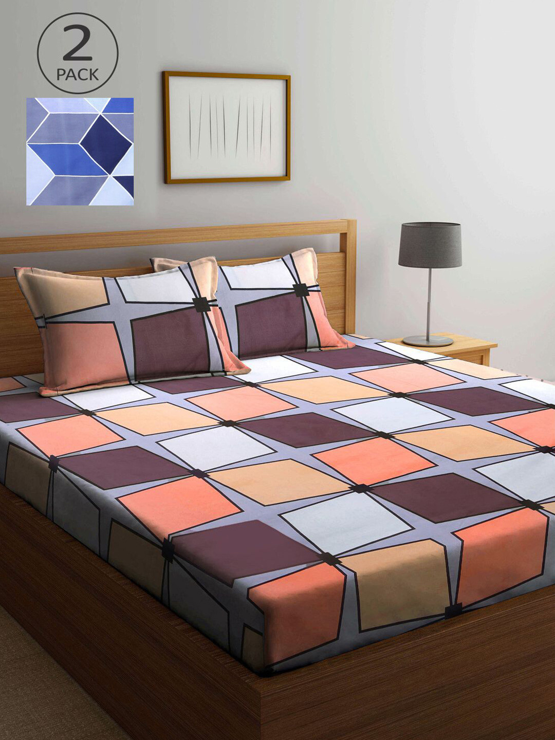 

KLOTTHE Multicoloured Geometric 210 TC 2 King Bedsheet with 4 Pillow Covers, Multi