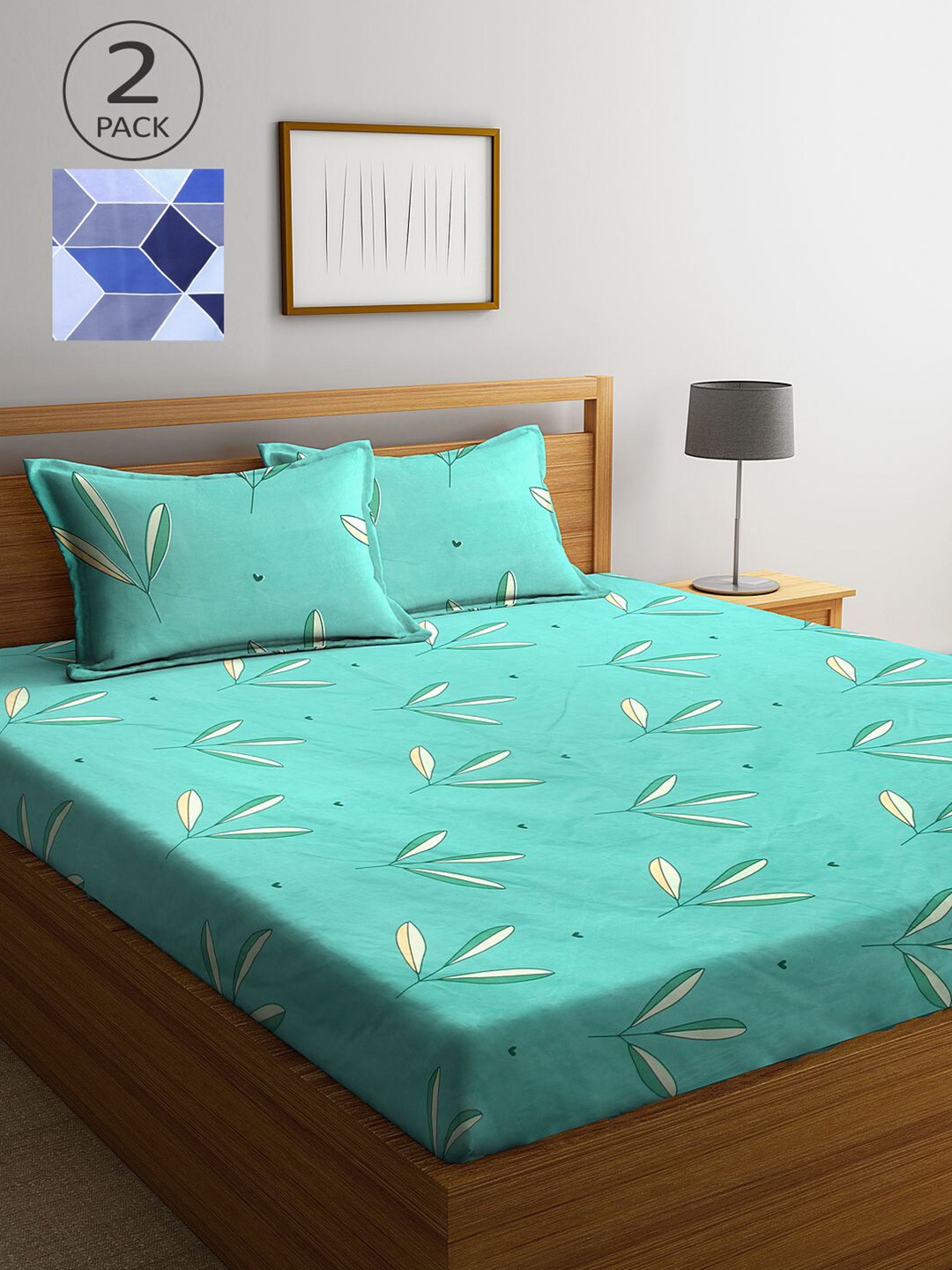 

KLOTTHE Green & Blue Floral 210 TC 2 King Bedsheet with 4 Pillow Covers