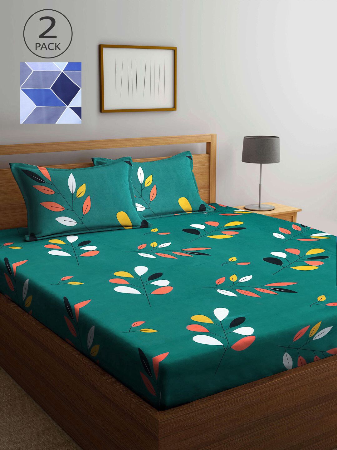 

KLOTTHE Green & Blue Floral 210 TC 2 King Bedsheet with 4 Pillow Covers