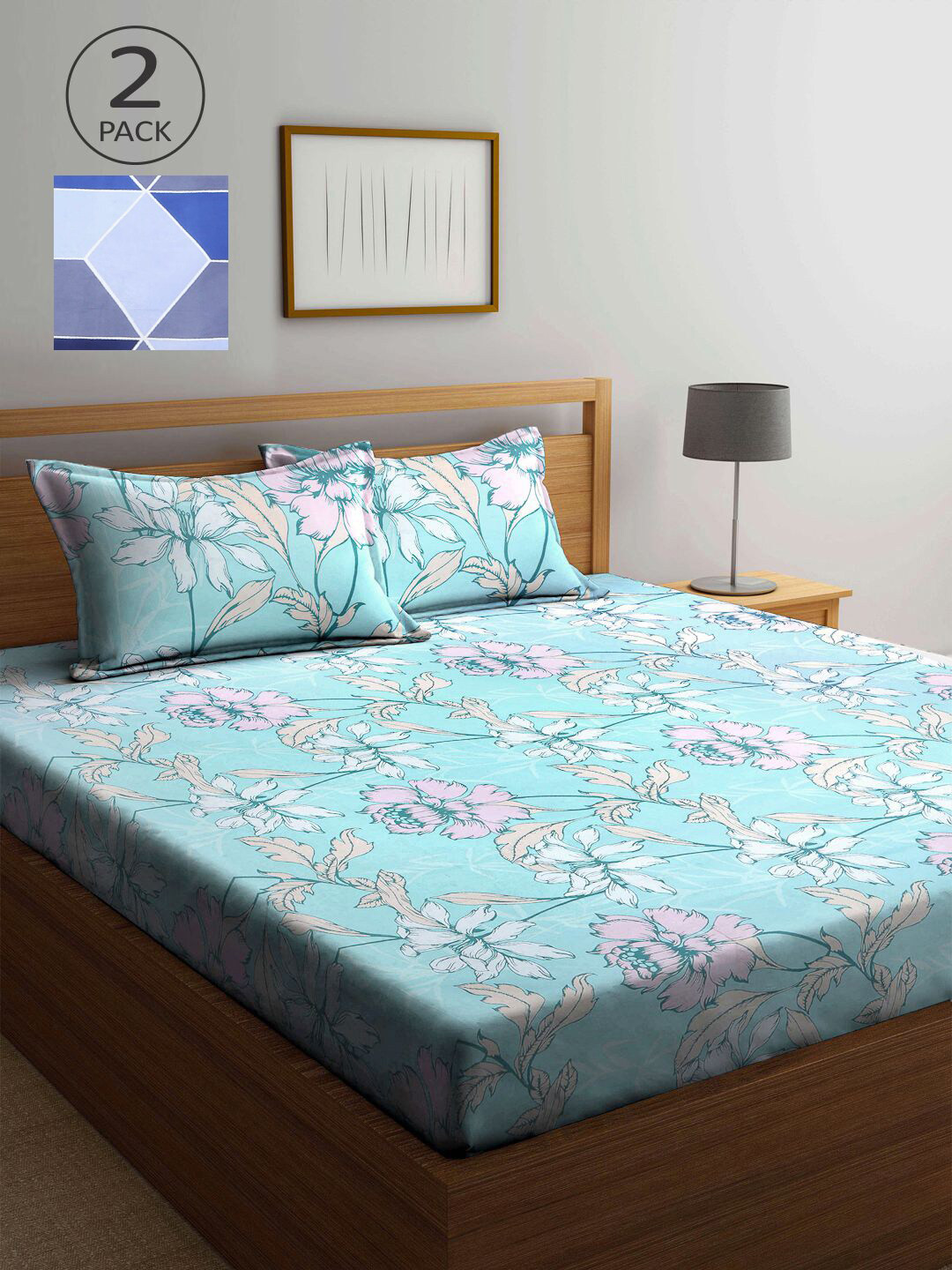 

KLOTTHE Blue Floral 210 TC 2 King Bedsheet with 4 Pillow Covers