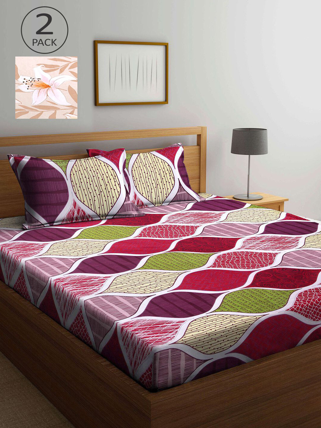 

KLOTTHE Multicoloured Geometric 210 TC 2 King Bedsheet with 4 Pillow Covers, Multi