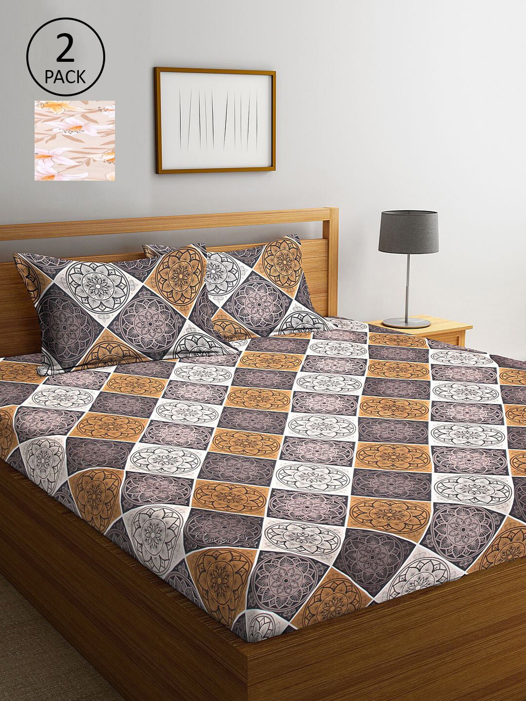

KLOTTHE Multicoloured Floral 210 TC 2 King Bedsheet with 4 Pillow Covers, Multi