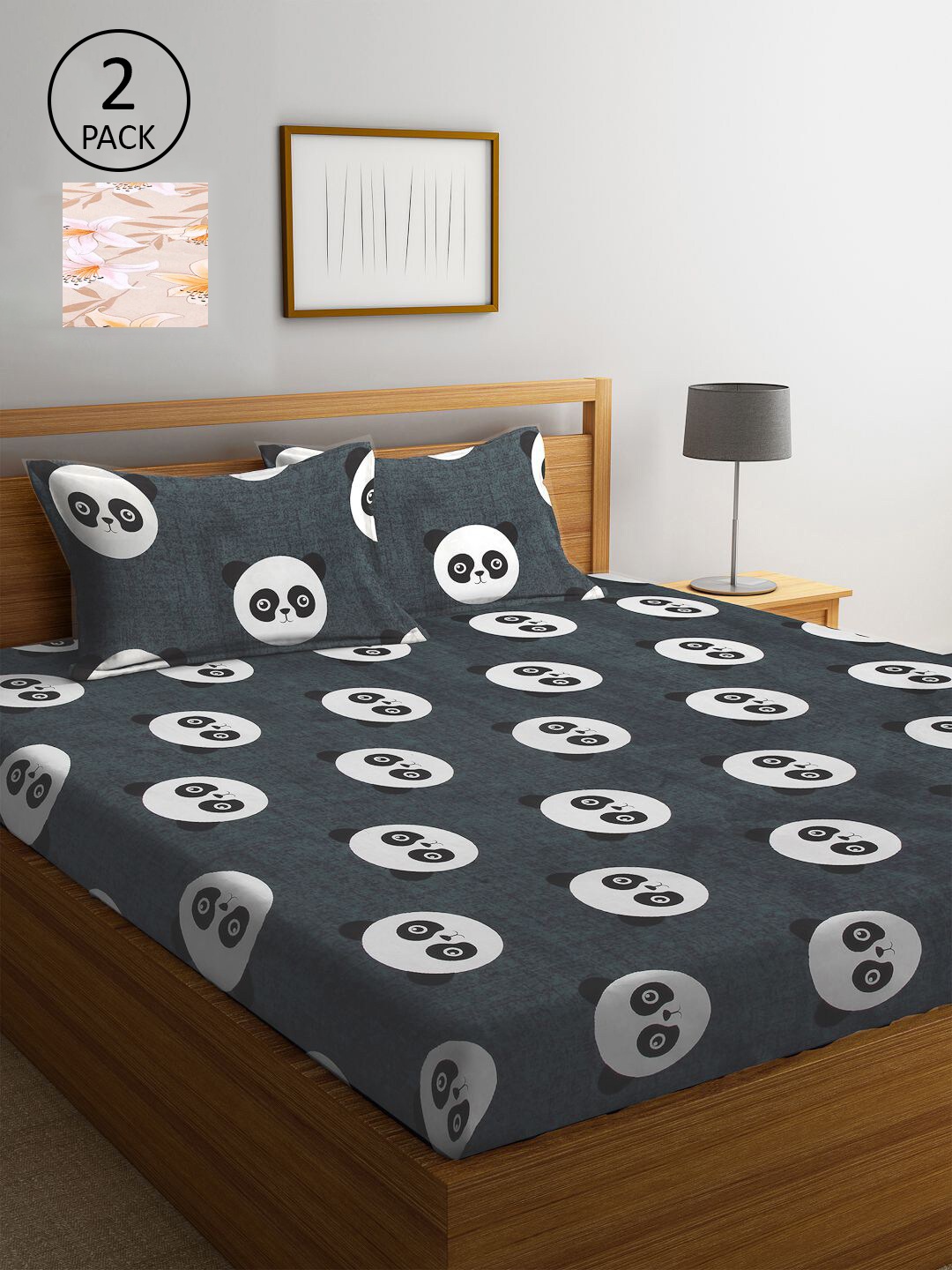 

KLOTTHE Grey & Beige Cartoon Characters 210 TC 2 King Bedsheet with 4 Pillow Covers