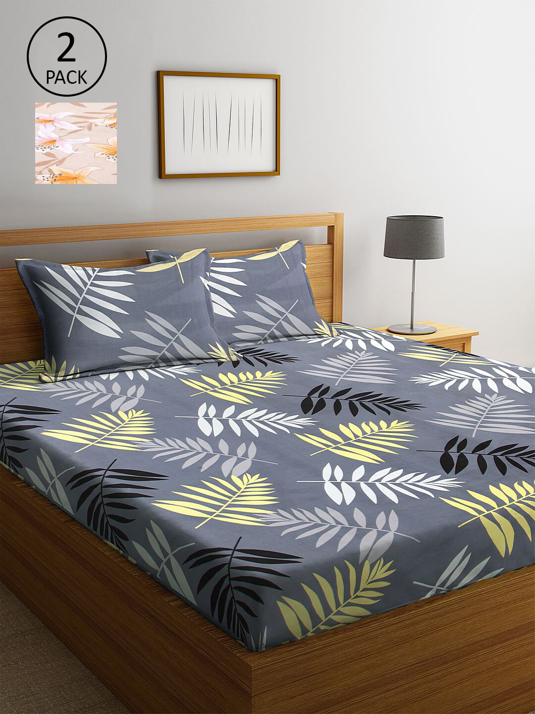 

KLOTTHE Grey & Beige Floral 210 TC 2 King Bedsheet with 4 Pillow Covers