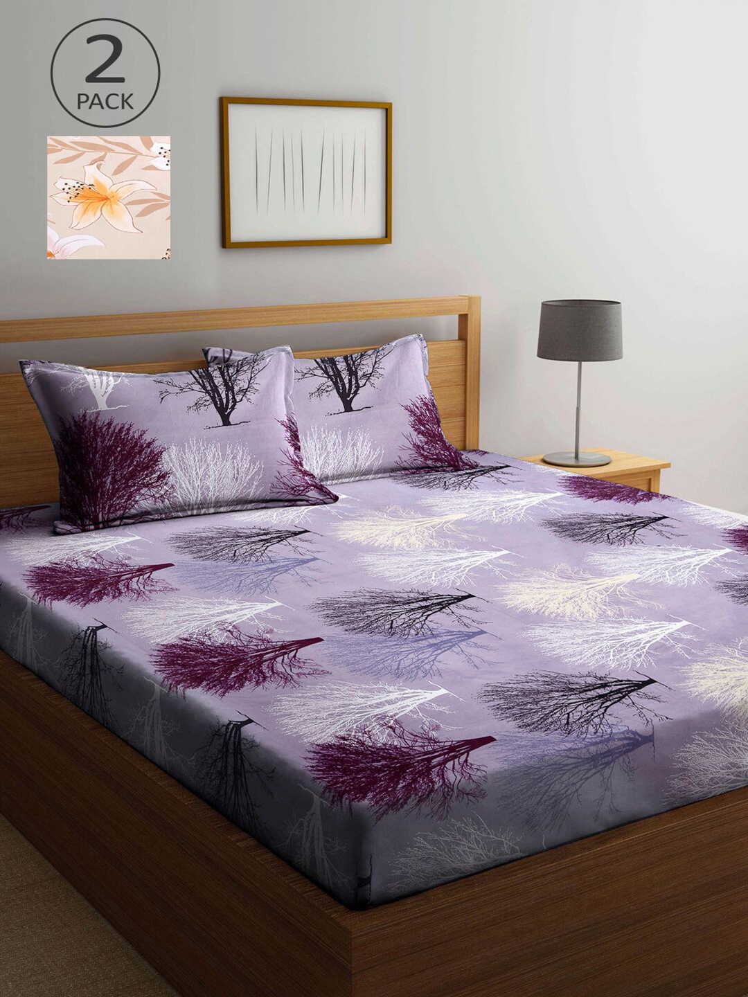 

KLOTTHE Multicoloured Floral 210 TC 2 King Bedsheet with 4 Pillow Covers, Multi