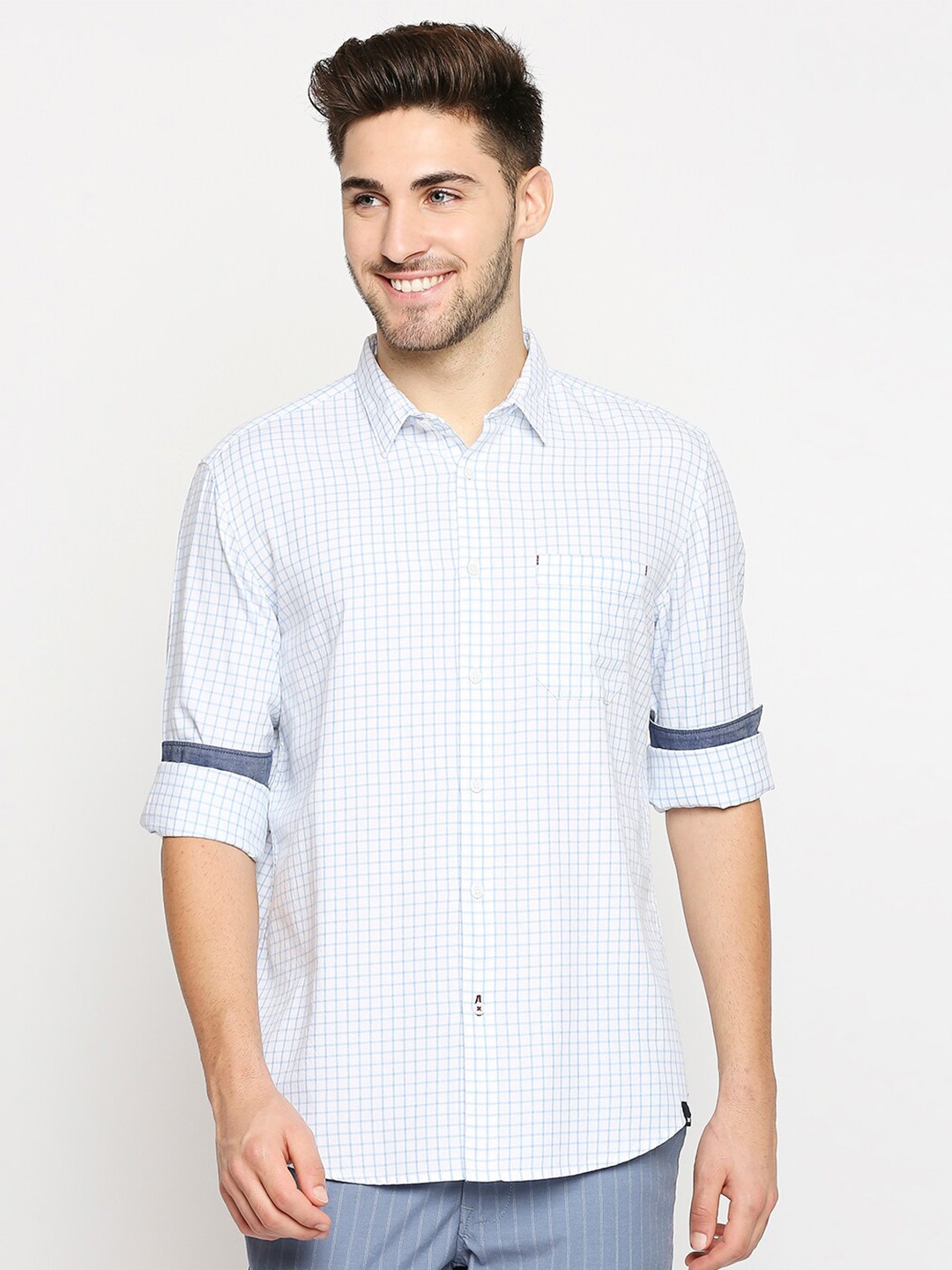 

Basics Men White Slim Fit Striped Casual Shirt