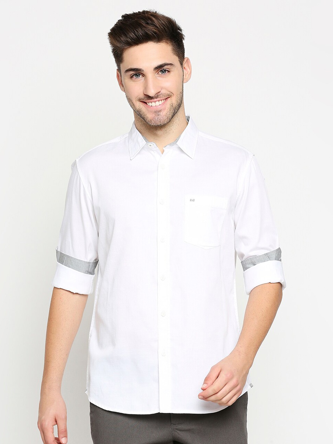 

Basics Men White Slim Fit Casual Shirt