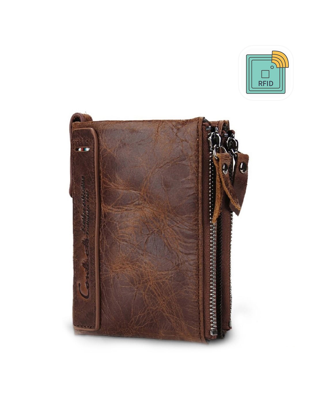 

CONTACTS Men Brown Leather Two Fold Wallet