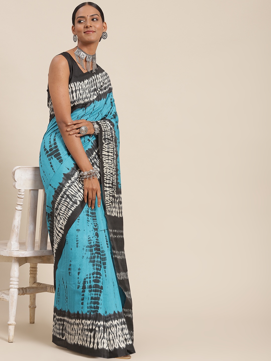 

Saree mall Blue Tie and Dye Silk Blend Bhagalpuri Sarees