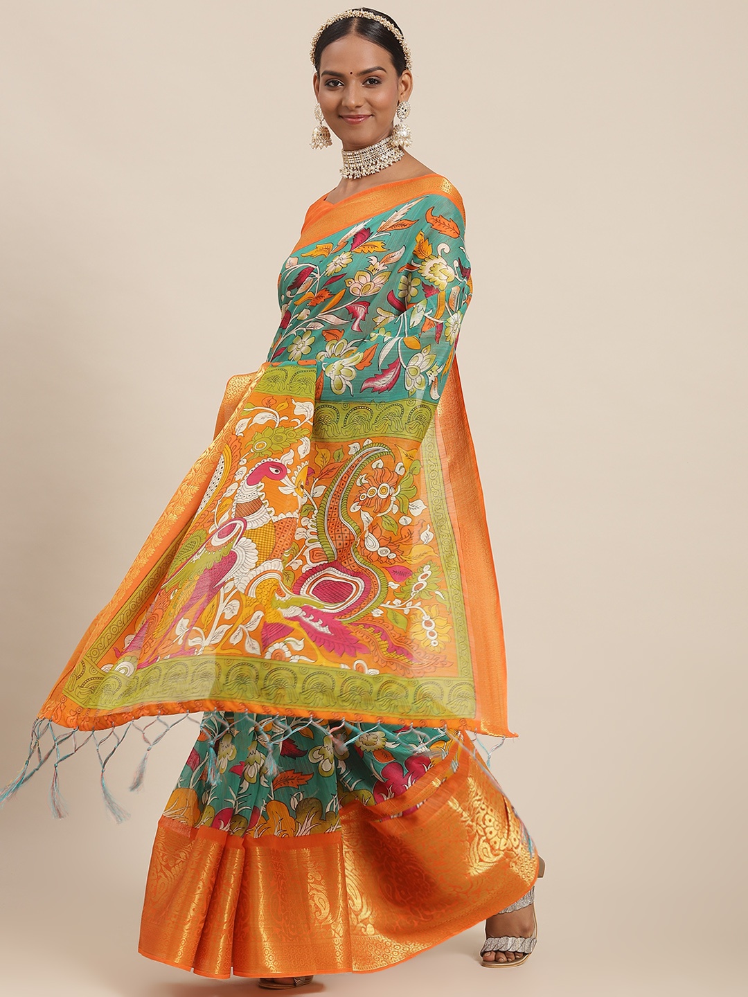 

Saree mall Green & Pink Ethnic Motifs Sarees
