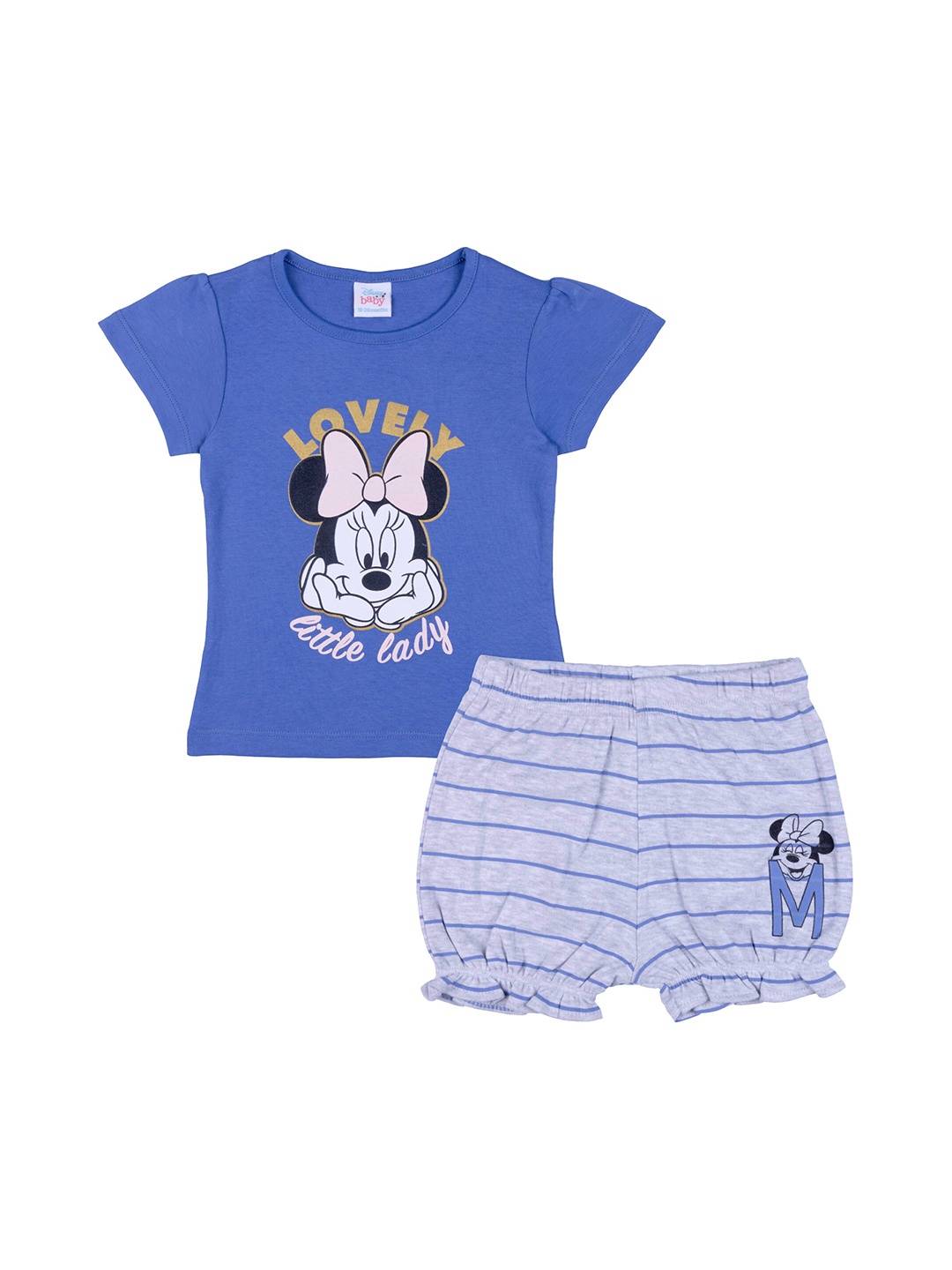 

Disney Girls Blue Printed T-shirt with Shorts